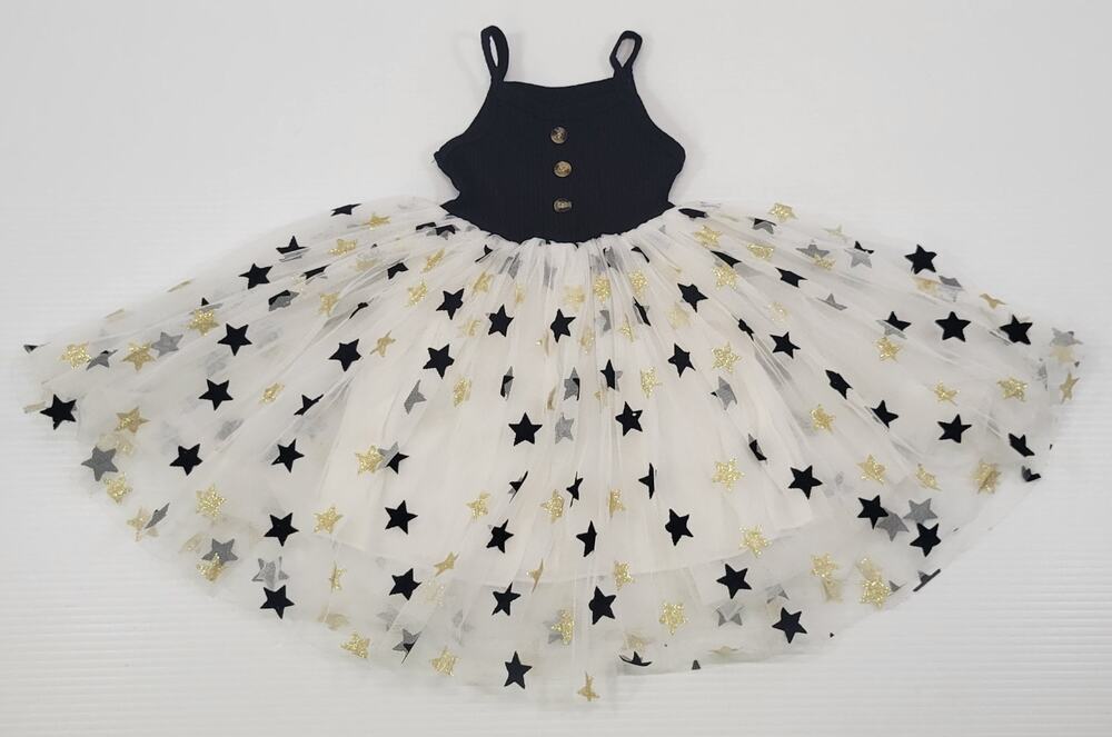 A) Girls Sleeveless Sheer Tutu Black Stars Princess Dress Size 80 (12M)